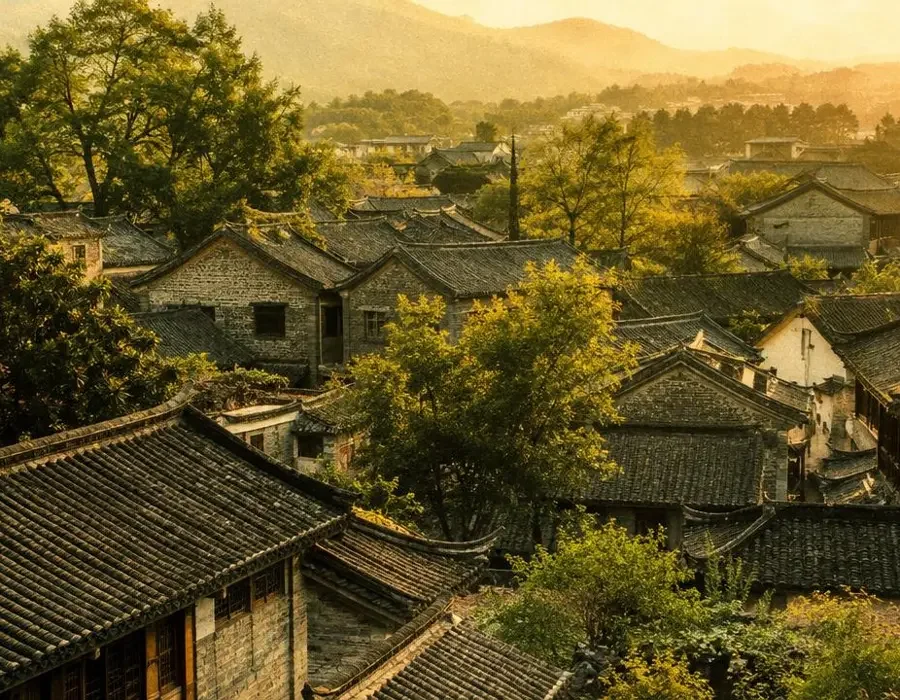 高清短剧 平台介绍 - 江南小镇青砖屋顶与暖阳